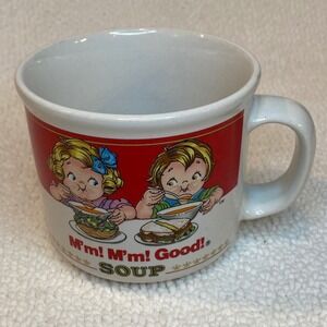 Vintage Kids Soup Mug Children Eating M m m Good Retro Dinerware 1989 Korea